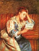 Mary Cassatt Mrs Duffee Seated on a Striped Sofa, Reading oil painting picture wholesale